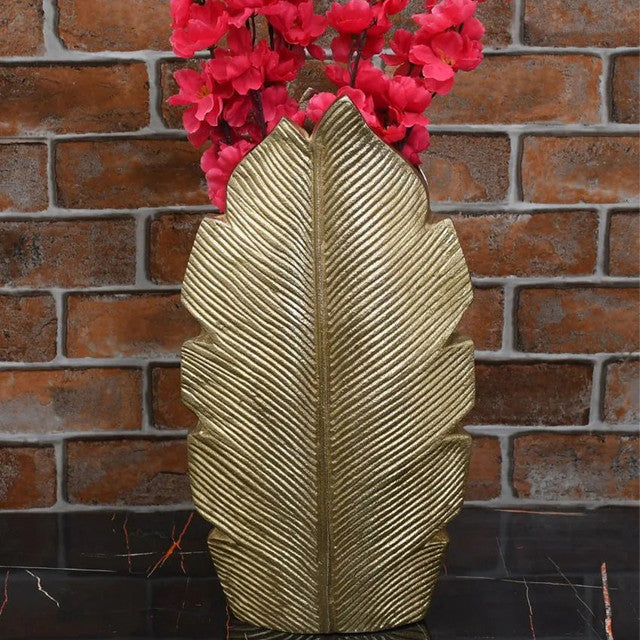 Tropic Leaf Flower Aluminium Large Vase  | 8 x 4 x 15 inches