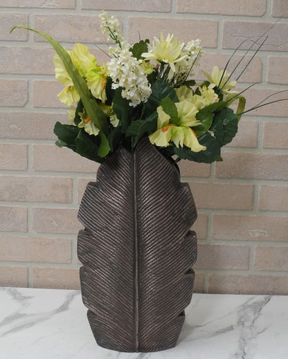 Tropic Leaf Flower Aluminium Large Vase  | 8 x 4 x 15 inches