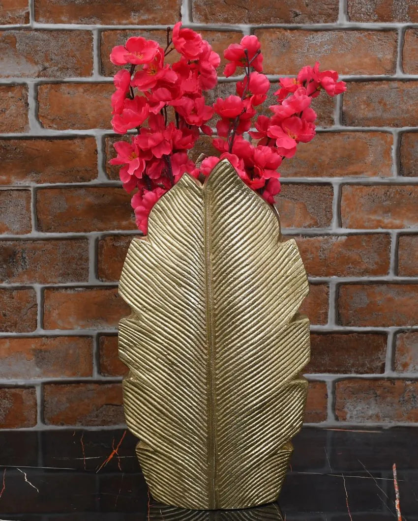 Tropic Leaf Flower Aluminium Large Vase  | 8 x 4 x 15 inches