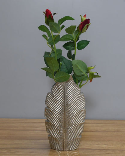 Tropic Leaf Flower Aluminium Medium Vase  | 6 x 3 x 12 inches