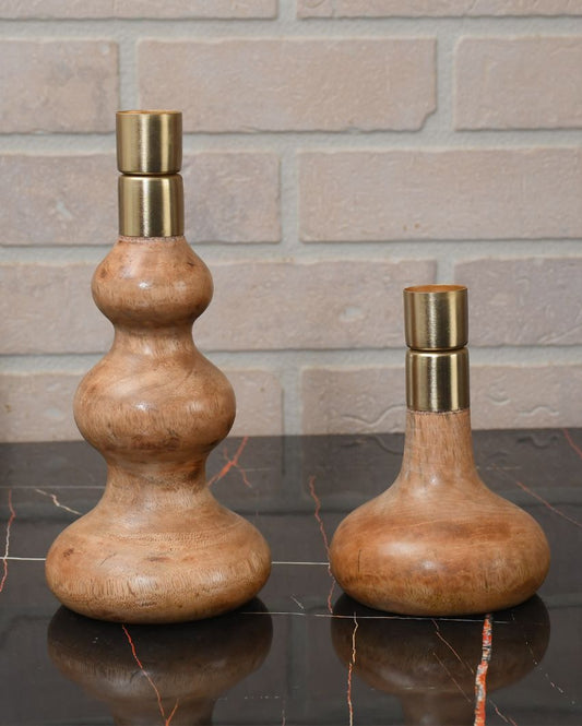 Elemental Wooden Candle Holders | Set Of 2