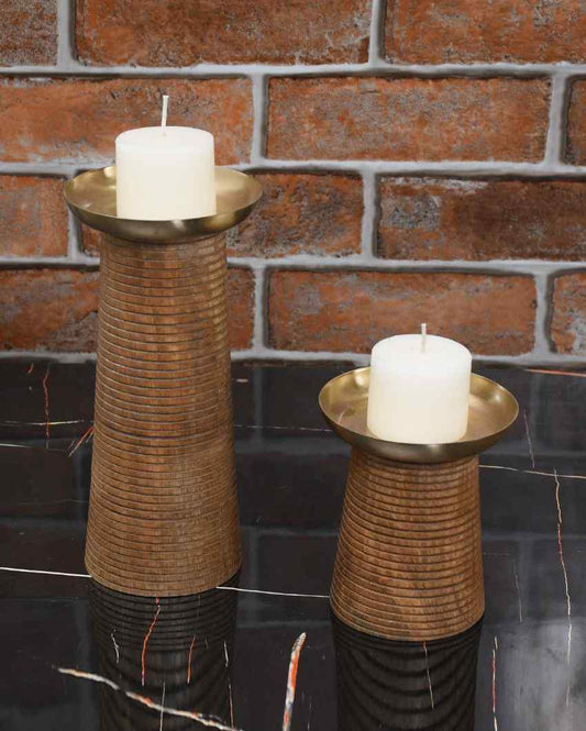 Fusion Wooden Pillar Holders | Set Of 2