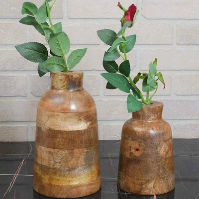 Urban Wood Flower Vases | Set Of 2 | 10, 7 inches