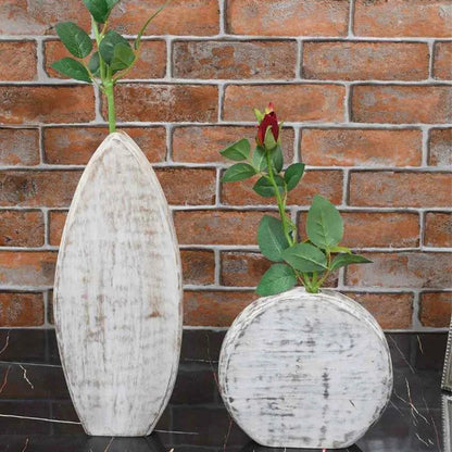 Ivory Wooden Bud Vases | Set Of 2 | 15, 7 inches