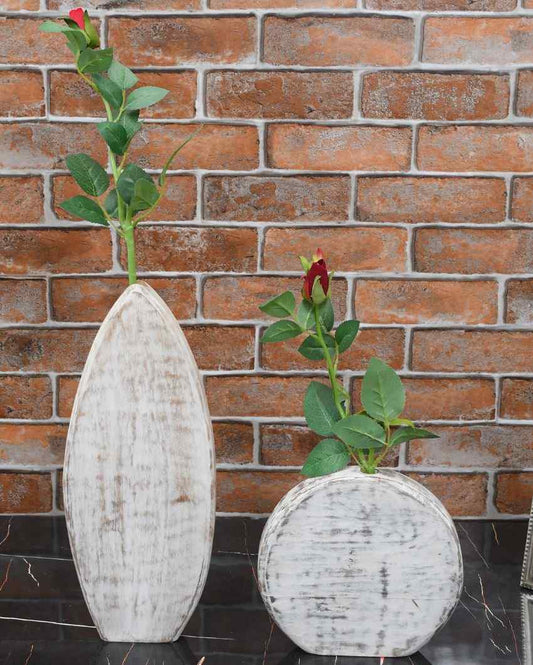 Ivory Wooden Bud Vases | Set Of 2