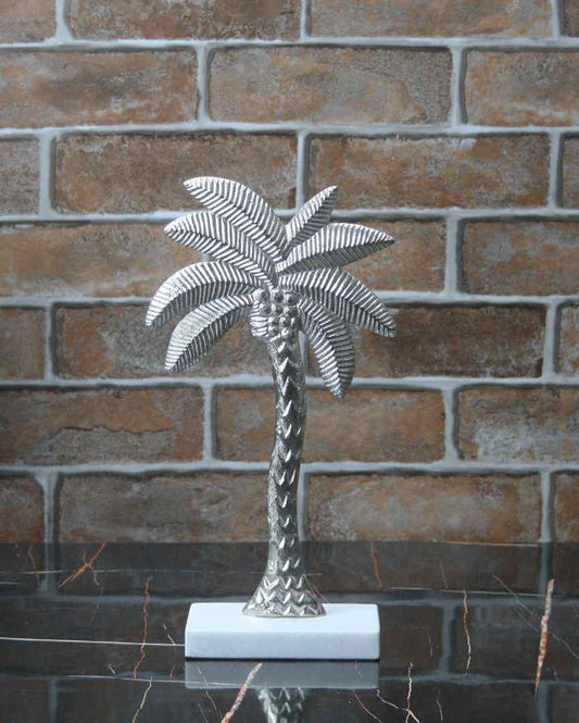 Coastal Aluminium Decor Palm Tree Sculpture Silver