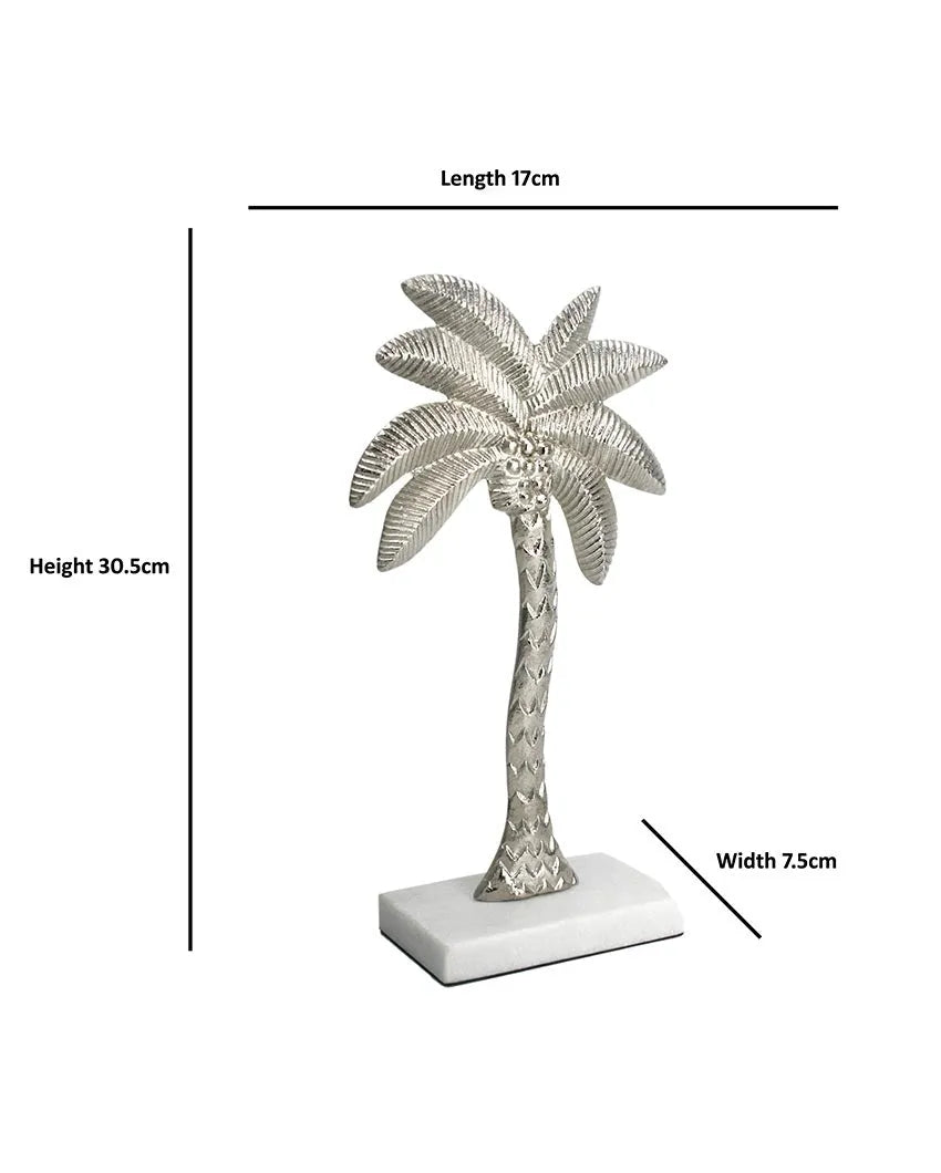 Coastal Aluminium Decor Palm Tree Sculpture Silver