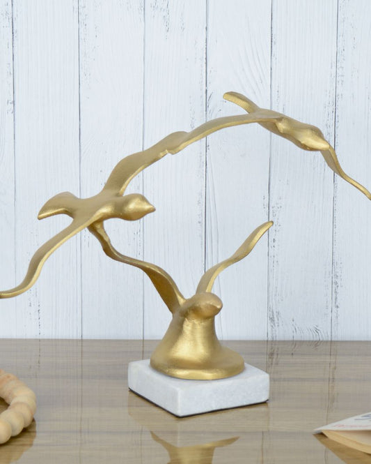 Winged Gold Flying Birds Aluminum Sculpture