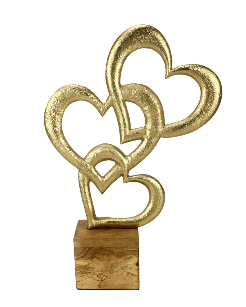 Triple Heart Decor Aluminium Sculpture Gold