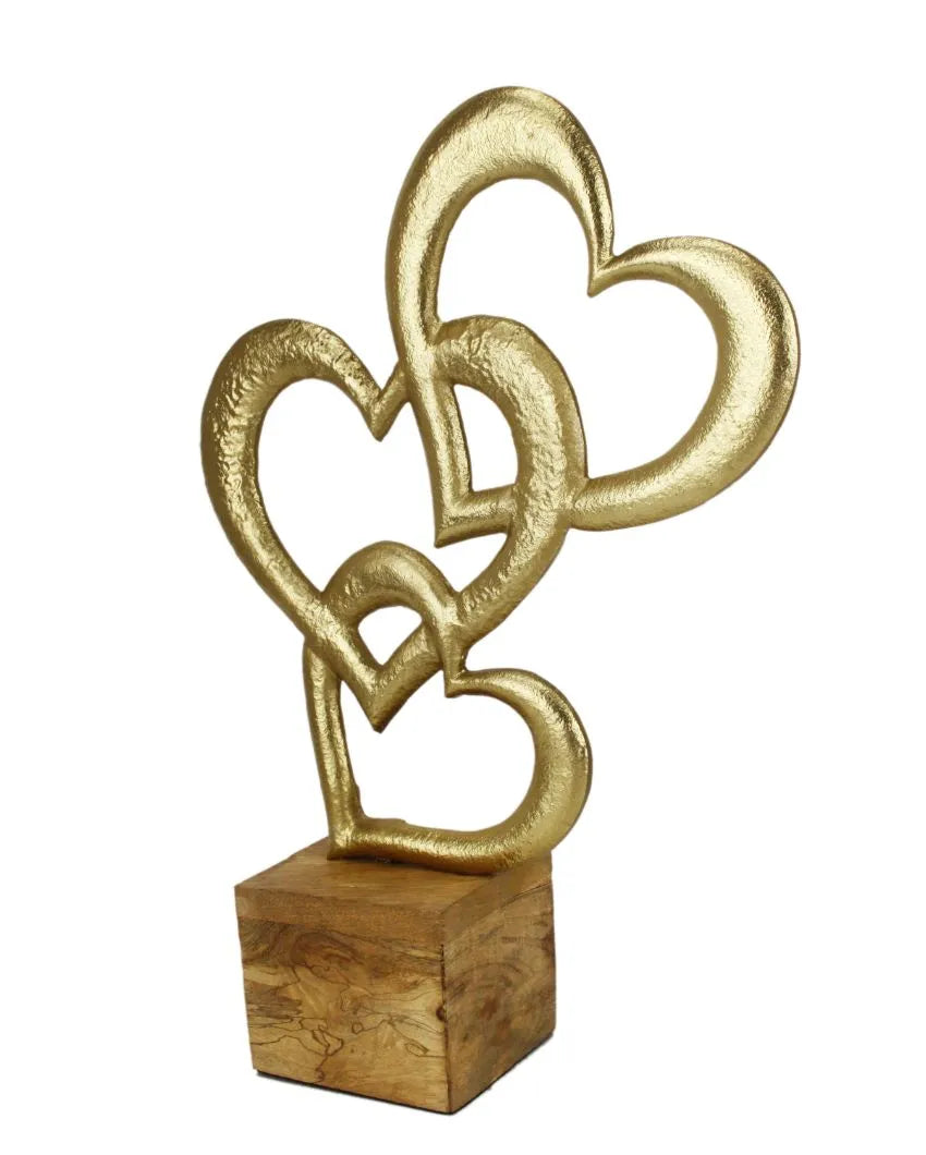 Triple Heart Decor Aluminium Sculpture Gold