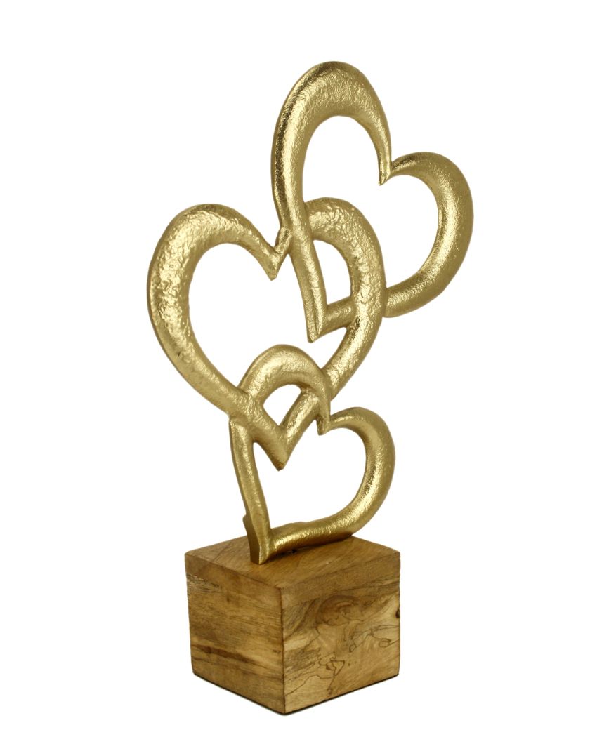 Triple Heart Decor Aluminium Sculpture Gold