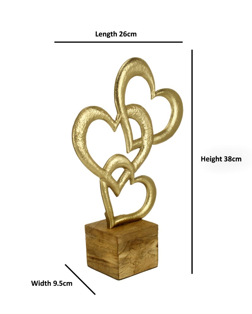 Triple Heart Decor Aluminium Sculpture Gold