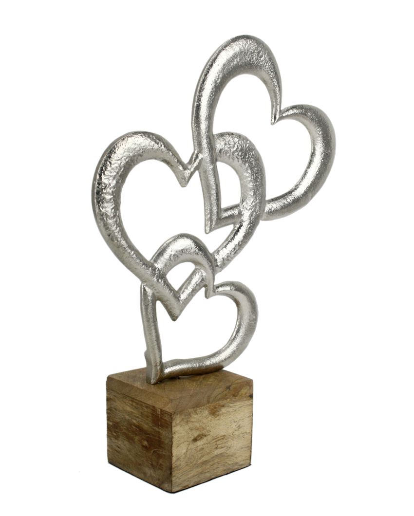 Triple Heart Decor Aluminium Sculpture Silver