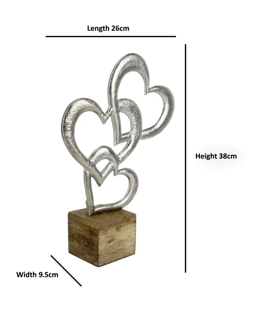 Triple Heart Decor Aluminium Sculpture Silver