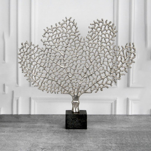 Serene Silver Aluminum Tree Sculpture | 17 x 3 x 15 inches