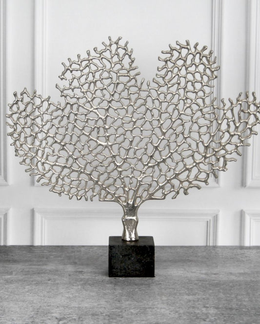 Serene Silver Aluminum Tree Sculpture | 17 x 3 x 15 inches