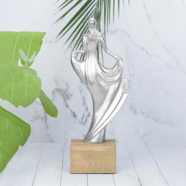 Whimsy Silver Aluminum Lady Figurine | 6 x 4 x 17 inches