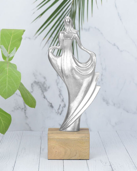 Whimsy Silver Aluminum Lady Figurine | 6 x 4 x 17 inches