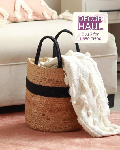 Black Jute Cotton Storage Basket | 10 Inches