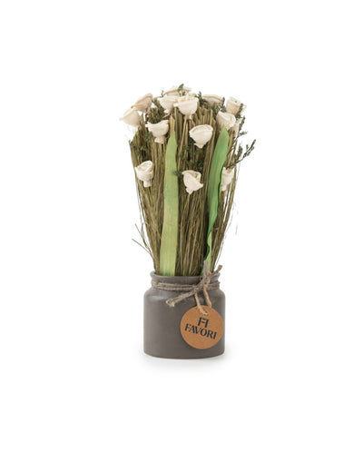 Serene Blooms | Dry Rose Floral Arrangement With Grey Ceramic Pot | 3 x 9 inches