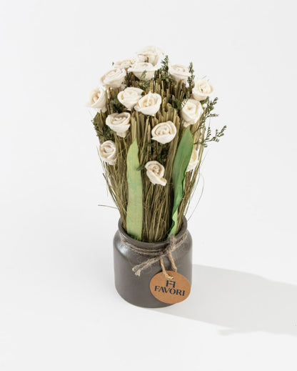 Serene Blooms | Dry Rose Floral Arrangement With Grey Ceramic Pot | 3 x 9 inches