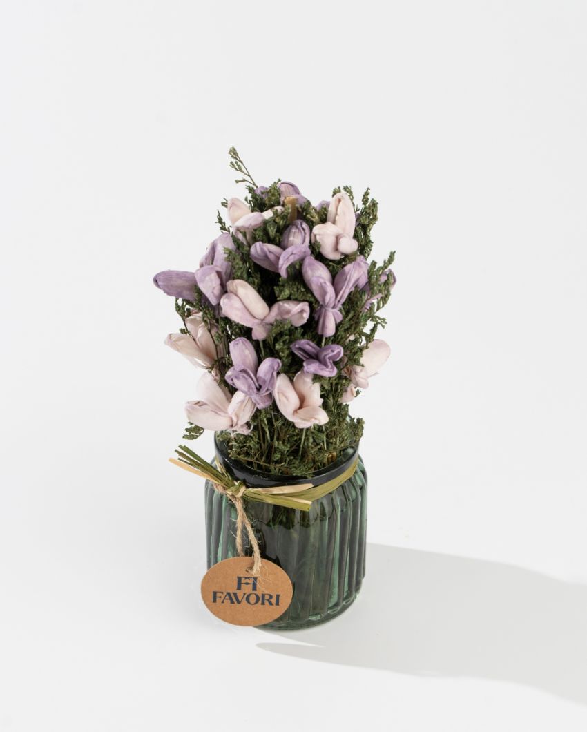 Lavender Sprig | Dry Mix Floral Arrangement In Fluted Glass Vase | 3 x 9 inches