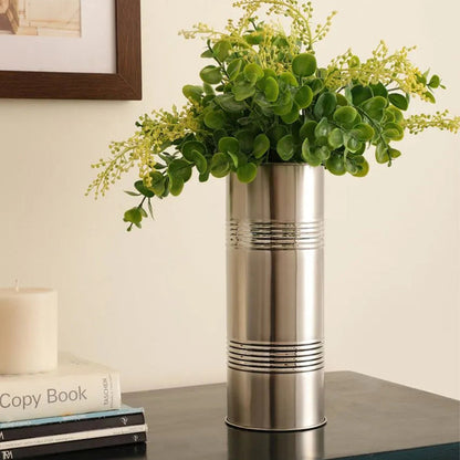 Dual Stripes Perfection Silver Stainless Steel Flower Vase