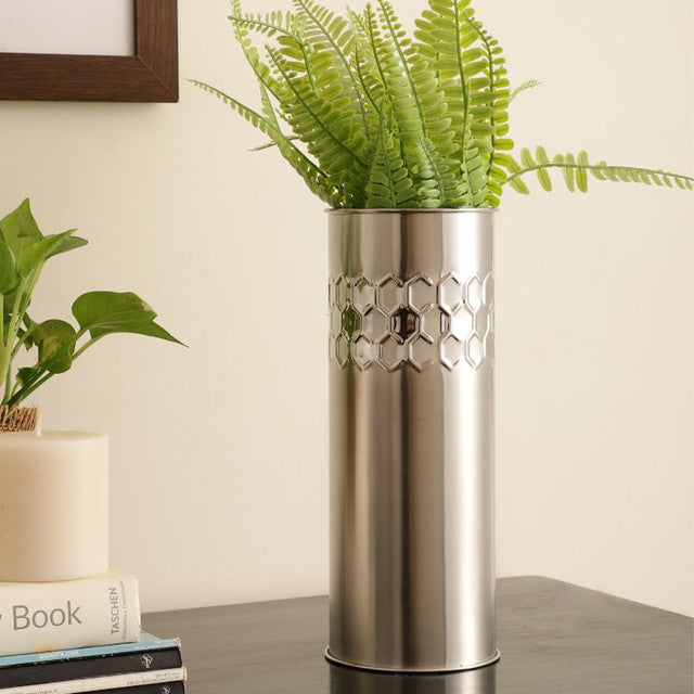 Crystal Cut Silver Stainless Steel Flower Vase