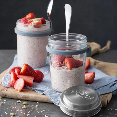 Round Glass Breakfast Jar Set | Set of 2 | 350 ml