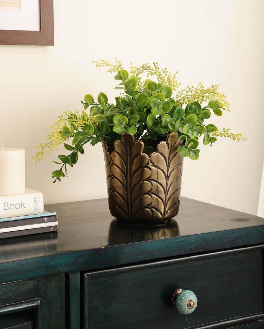 Nature'S Imprint Stainless Steel Flower Planter In Antique Gold