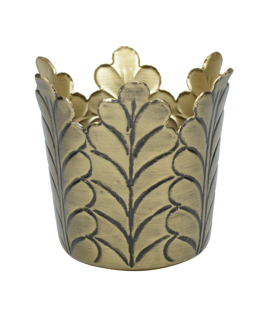 Nature'S Imprint Stainless Steel Flower Planter In Antique Gold