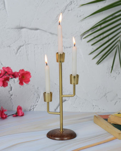 Mystique Gold Triple Iron Candle Holder | 4 x 4 x 10 inches