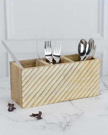 Timber Quill Wooden Cutlery Holder and Pen Stand | 10 x 4 x 5 inches