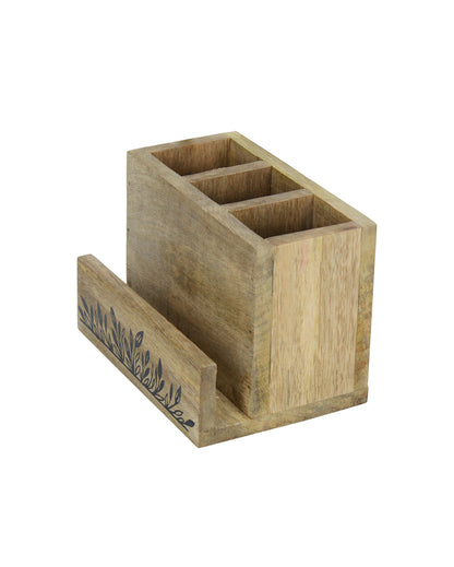 Wood Wave Cutlery Stand with Napkin Holder | 7 x 5 x 5 inches