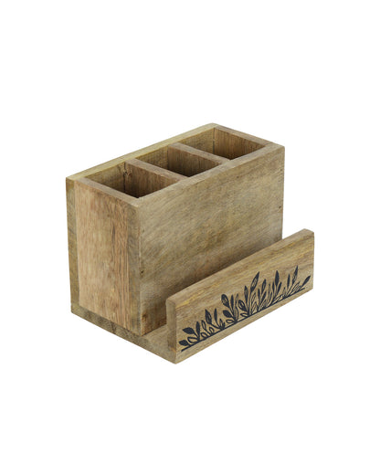 Wood Wave Cutlery Stand with Napkin Holder | 7 x 5 x 5 inches