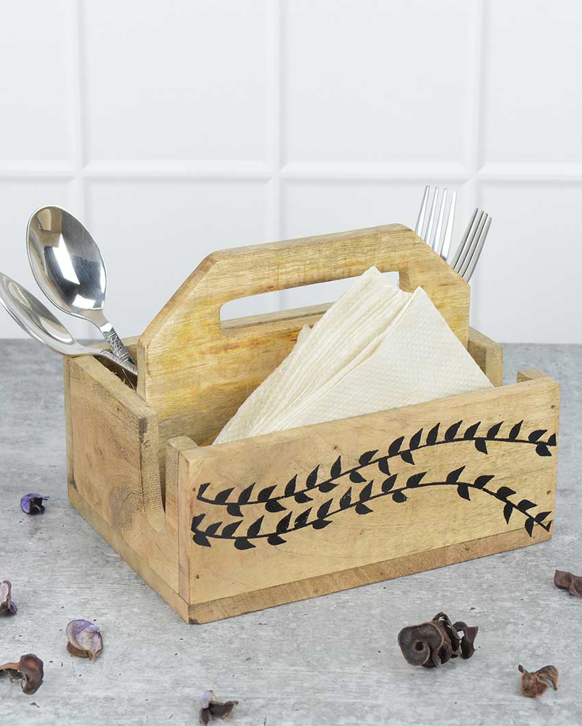 Wood Flow Duo Cutlery Stand with Napkin Holder | 8 x 6 x 6 inches