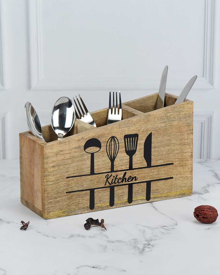 Fork Craft Wooden Cutlery Holder | 10 x 4 x 6 inches