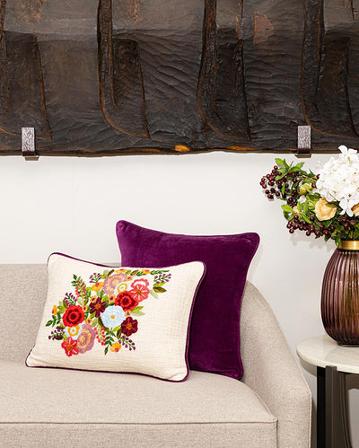 Kali Embroidered Flower Bunch Cushion Cover | 35 x 50 cm/14 x 20 inches