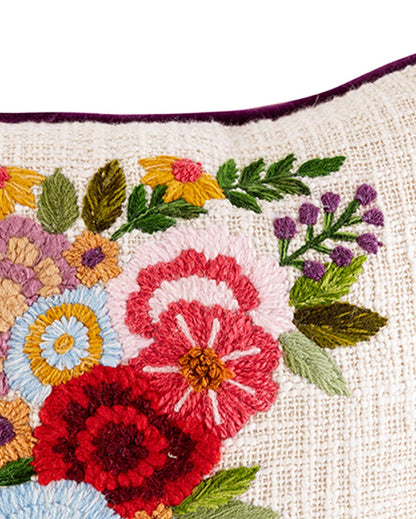 Kali Embroidered Flower Bunch Cushion Cover | 35 x 50 cm/14 x 20 inches