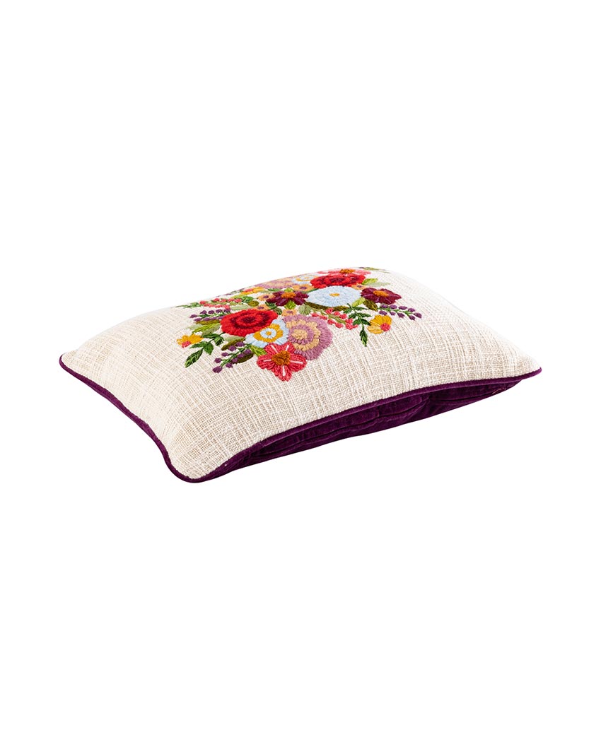 Kali Embroidered Flower Bunch Cushion Cover | 35 x 50 cm/14 x 20 inches