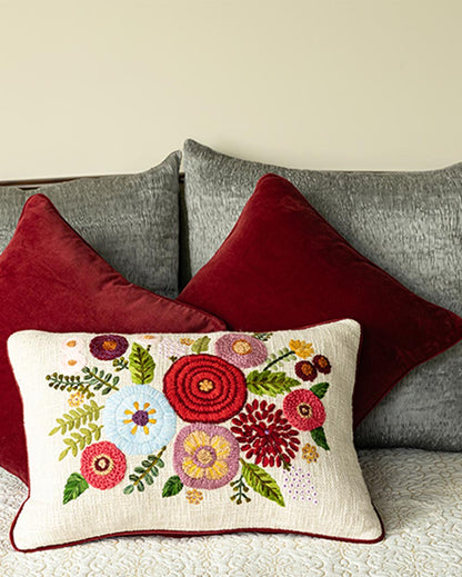 Kali Embroidered Bouquet Cushion Cover | 40 x 60 cm/ 16 x 14 inches