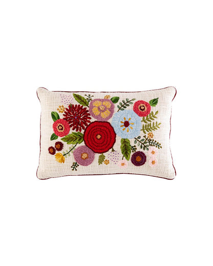 Kali Embroidered Bouquet Cushion Cover | 40 x 60 cm/ 16 x 14 inches