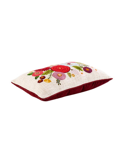 Kali Embroidered Bouquet Cushion Cover | 40 x 60 cm/ 16 x 14 inches