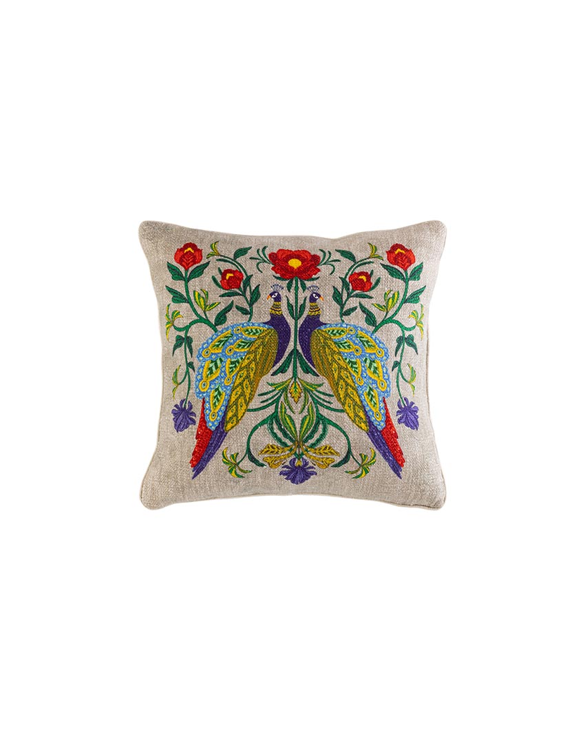 Nitya Peacock Cushion Cover| Grey  | 45 x 45 cm / 18 x 18 inches