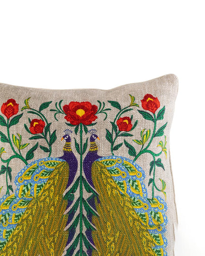 Nitya Peacock Cushion Cover| Grey  | 45 x 45 cm / 18 x 18 inches