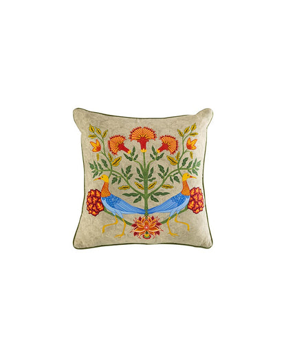 Nitya Bird Cushion| Green | 45 x 45 cm / 18 x 18 inches