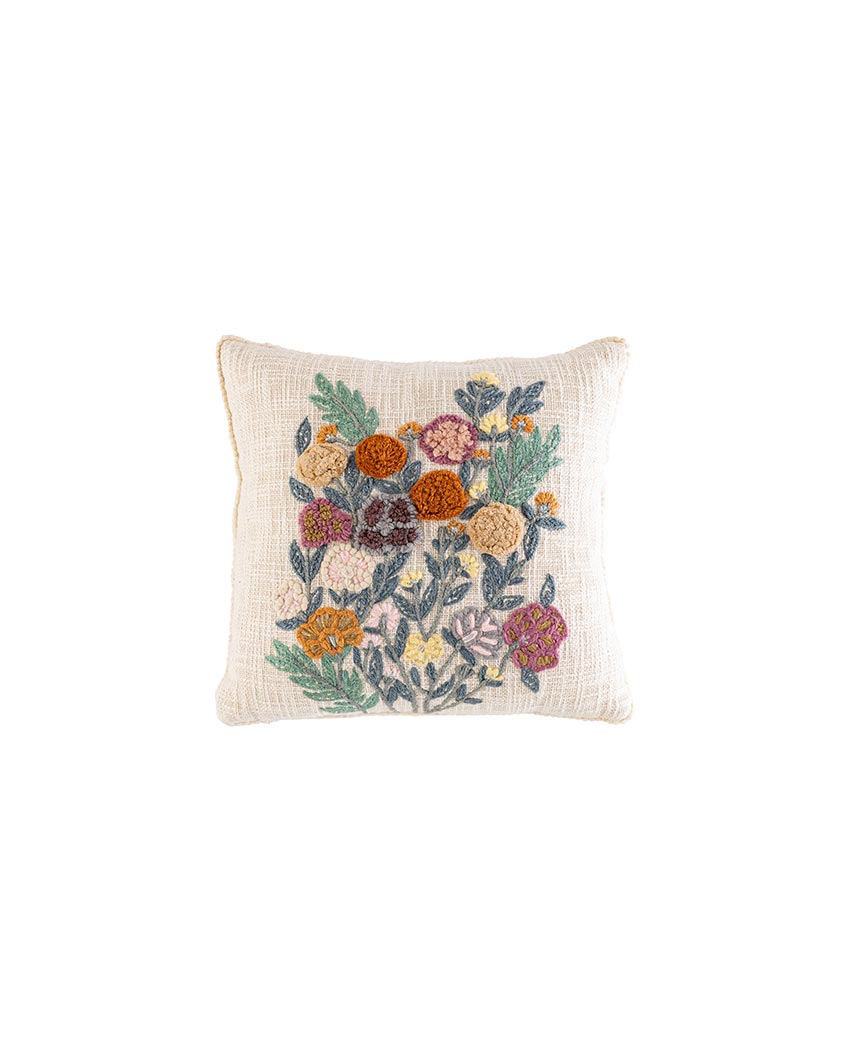 Shakuntala Embroidered Boquet Cushion Cover | 45 x 45 cm/ 18 x 18 inches