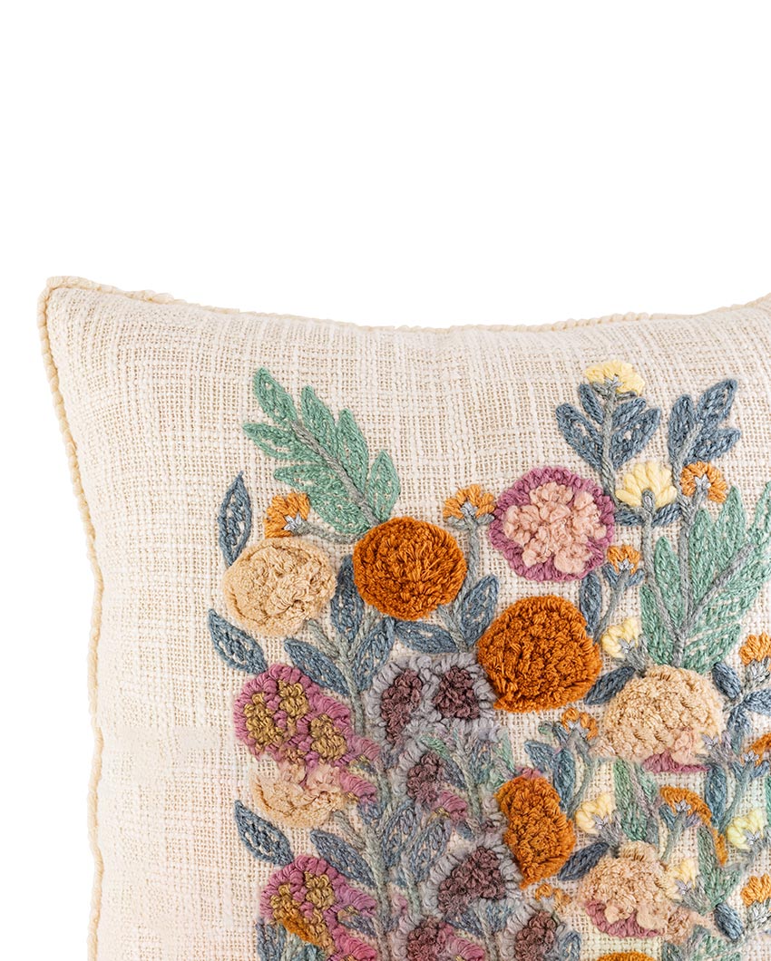 Shakuntala Embroidered Boquet Cushion Cover | 45 x 45 cm/ 18 x 18 inches