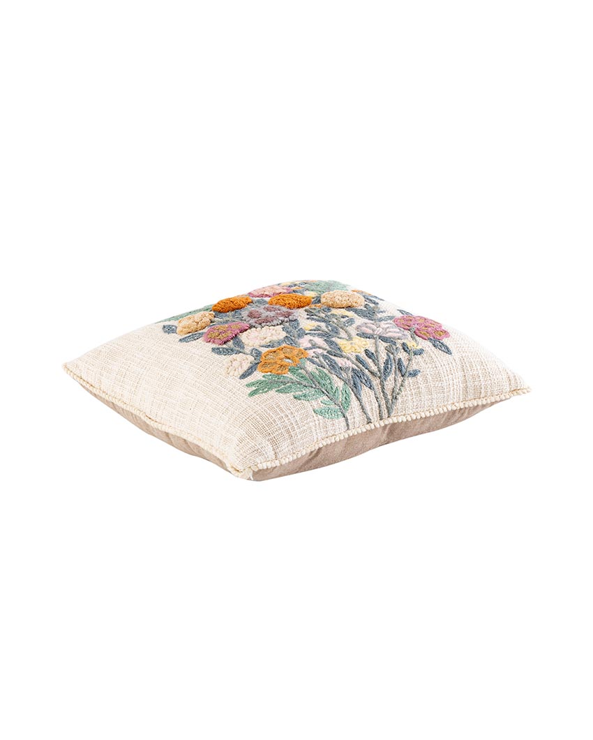 Shakuntala Embroidered Boquet Cushion Cover | 45 x 45 cm/ 18 x 18 inches