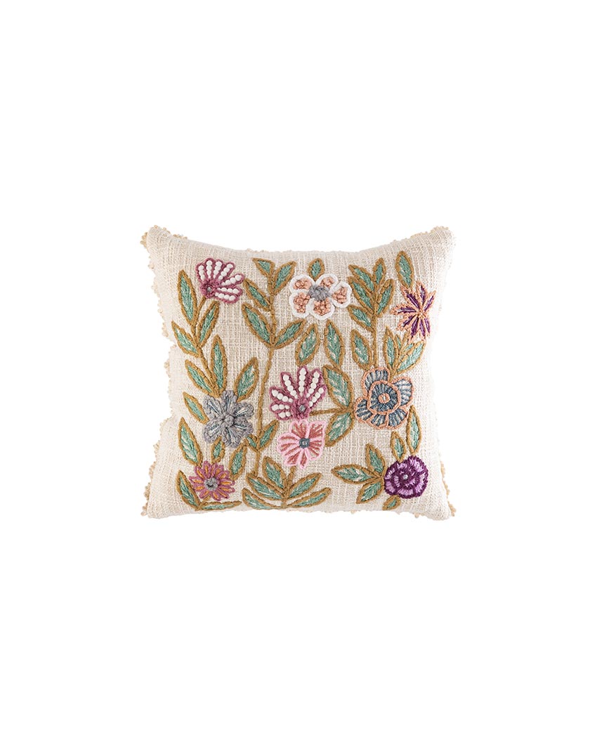 Shakuntala Embroidered Floral Cushion Cover | 45 x 45 cm / 18 x 18 inches